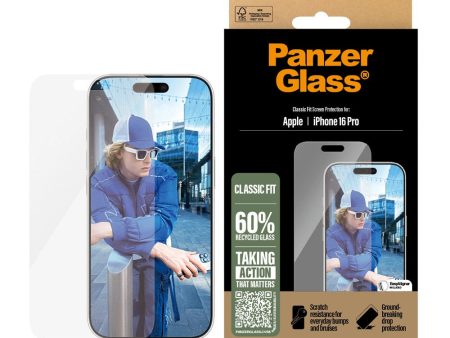 iPhone 16 Pro PanzerGlass Classic Fit Skærmbeskyttelse m. EasyAligner - Platinum Strength - Gennemsigtig Hot on Sale