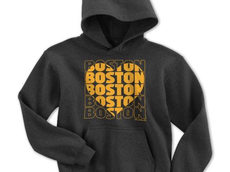 Black & Gold Stacked Boston Heart Youth Hoodie Supply