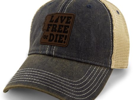 Live Free or Die Leather Patch Dirty Water Trucker For Cheap