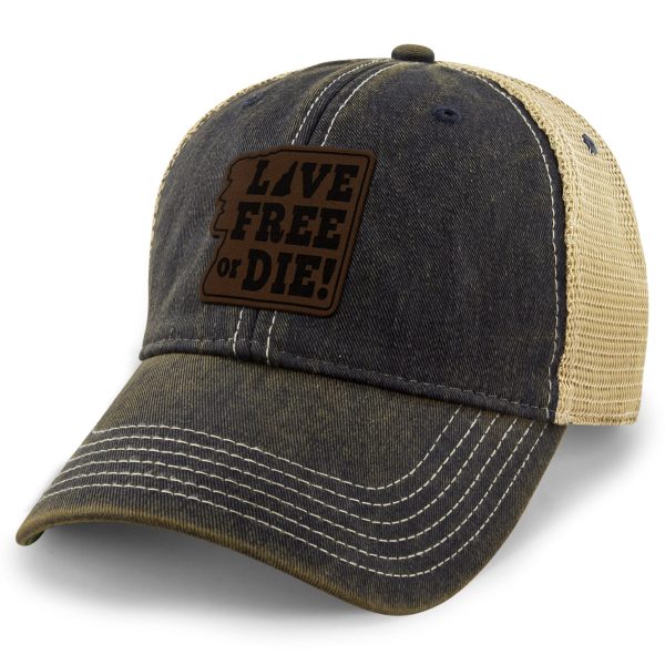 Live Free or Die Leather Patch Dirty Water Trucker For Cheap