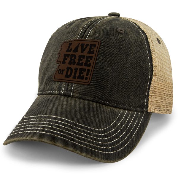 Live Free or Die Leather Patch Dirty Water Trucker For Cheap