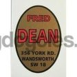 FRED DEAN.  Oval head seat transfer with 356 York Road address.  Red black gold For Sale