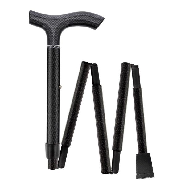 Scratch & Dent Black Triple Wound Carbon Fiber Mini Folding & Adjustable Fritz Walking Cane V1815 For Sale