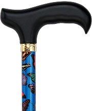 Scratch & Dent Blue Skies Butterfly Adjustable Derby Walking Cane with Engraved Collar V1680 Sale