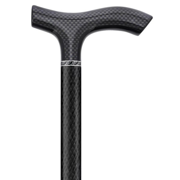 Scratch & Dent Black Triple Wound Carbon Fiber Mini Folding & Adjustable Fritz Walking Cane V1815 For Sale