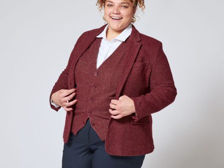 Burgundy Tweed Blazer For Cheap