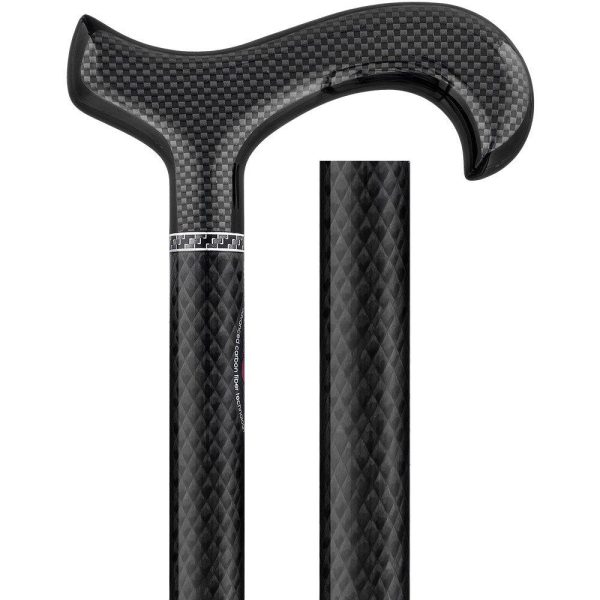 Scratch & Dent Triple Wound Carbon Fiber Black Derby Walking Cane w Collar V1978 For Sale