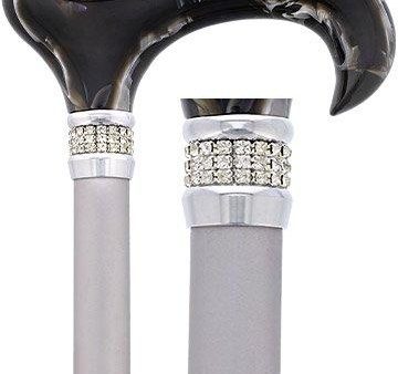 Scratch & Dent Black Marble Designer Derby Handle Walking Cane w  Rhinestone Collar V1689 Online Sale