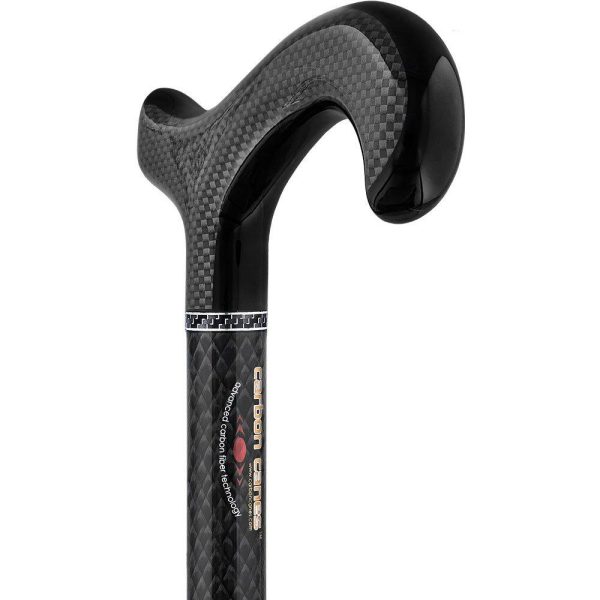 Scratch & Dent Triple Wound Carbon Fiber Black Derby Walking Cane w Collar V1978 For Sale