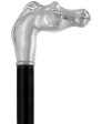 Scratch & Dent Silver 925r Horse Walking Cane with Black Beechwood Shaft and Collar V1837 Online Sale