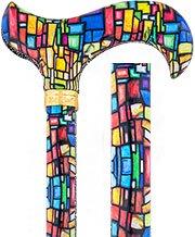 Scratch & Dent Mosaic Stained Window Adjustable Designer Derby Walking Cane with Engraved Collar V1953 For Sale