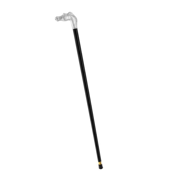 Scratch & Dent Silver 925r Horse Walking Cane with Black Beechwood Shaft and Collar V1837 Online Sale