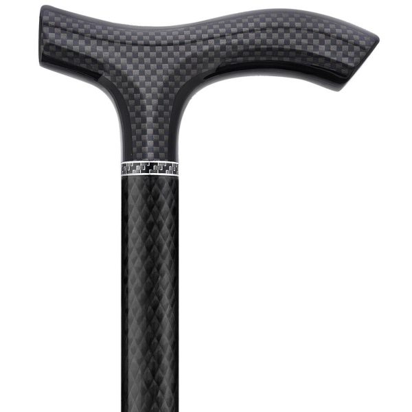 Scratch & Dent Black Triple Wound Carbon Fiber Mini Folding & Adjustable Fritz Walking Cane V1815 For Sale