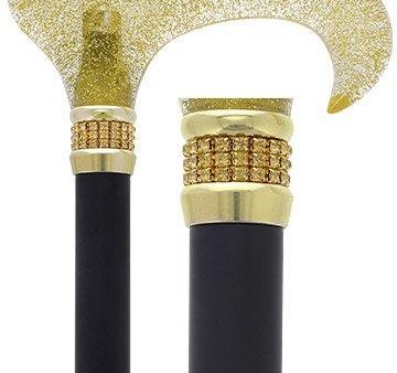 Scratch & Dent Gold Sparkle Designer Glitter Derby Handle Walking Cane w  Rhinestone Collar V1951 Online